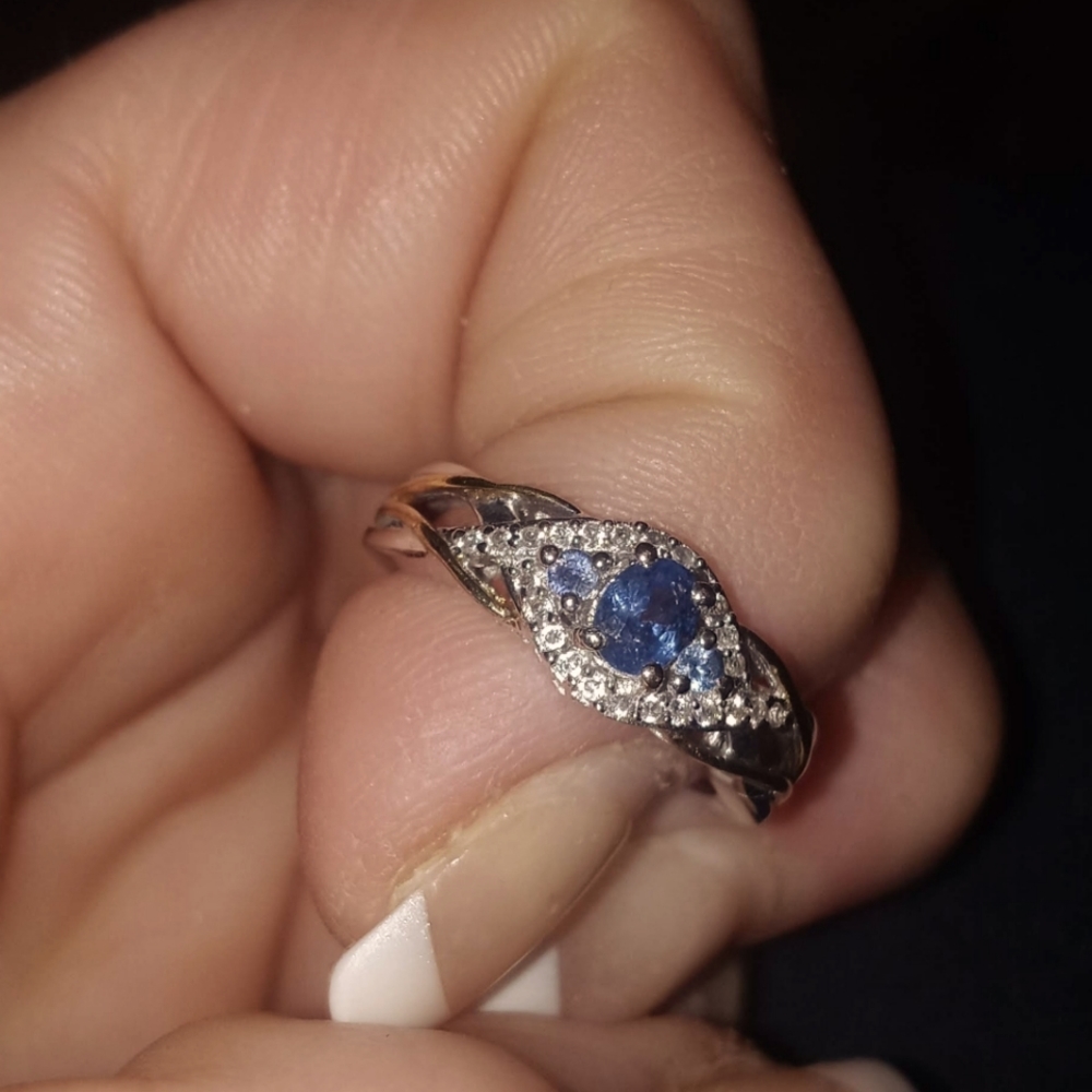 beautiful gold & 925 silver blue ring